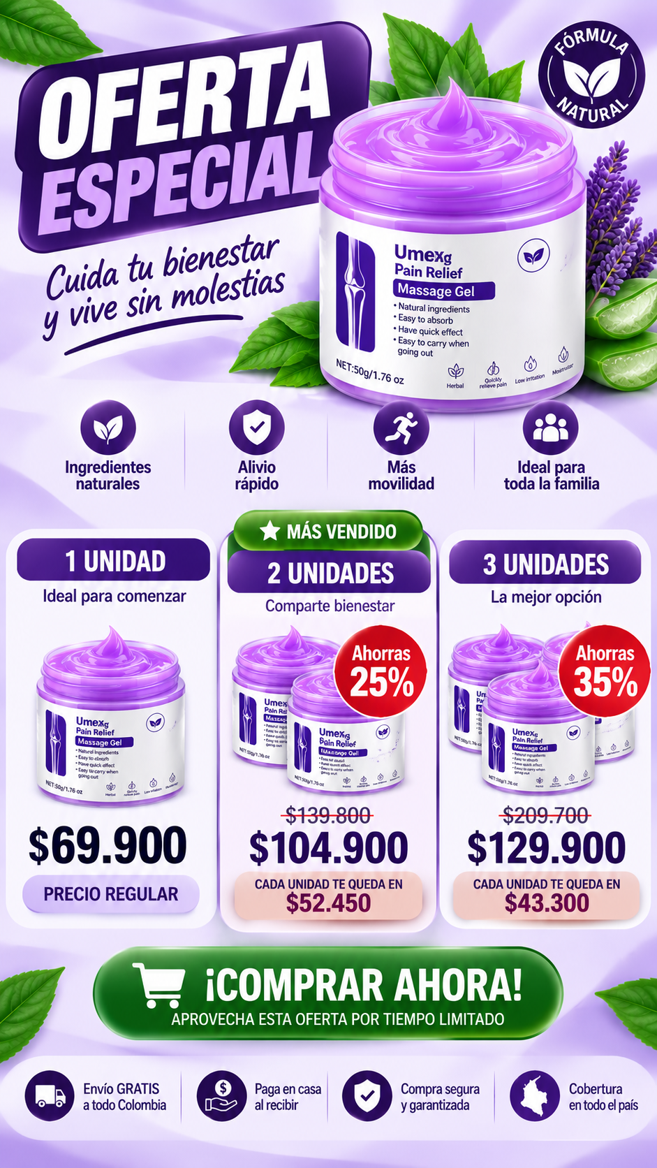 ARTICALM - Gel de Masaje Calmante para Dolor de Articulaciones y Músculos