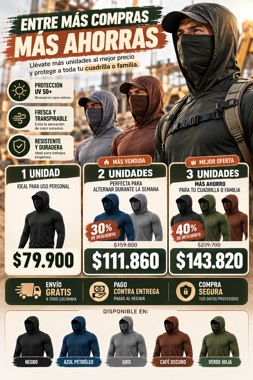 Sudadera con Capucha Ligera para Hombre - Secado Rápido y Protección UV