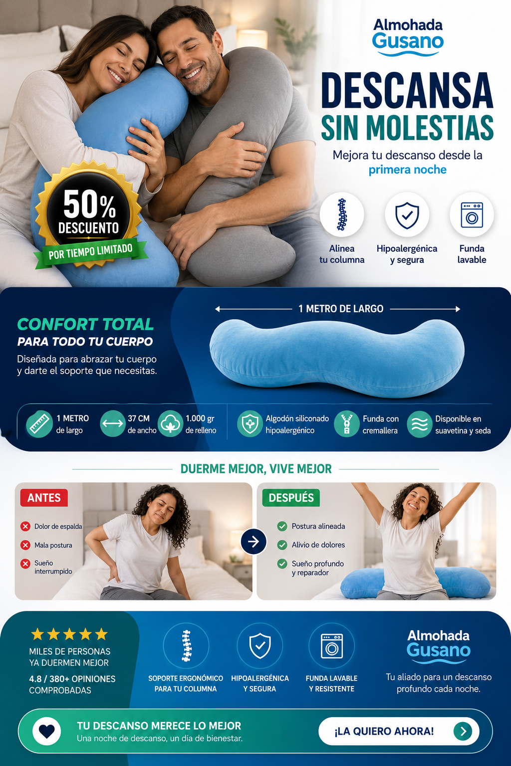 Almohada Gusano Ortopedica Premium