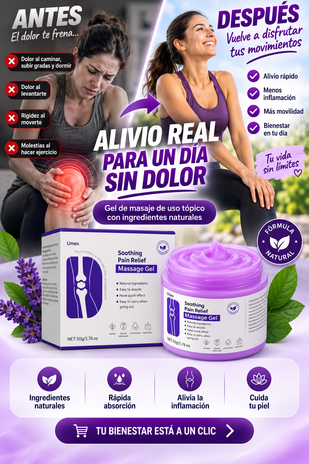 ARTICALM - Gel de Masaje Calmante para Dolor de Articulaciones y Músculos