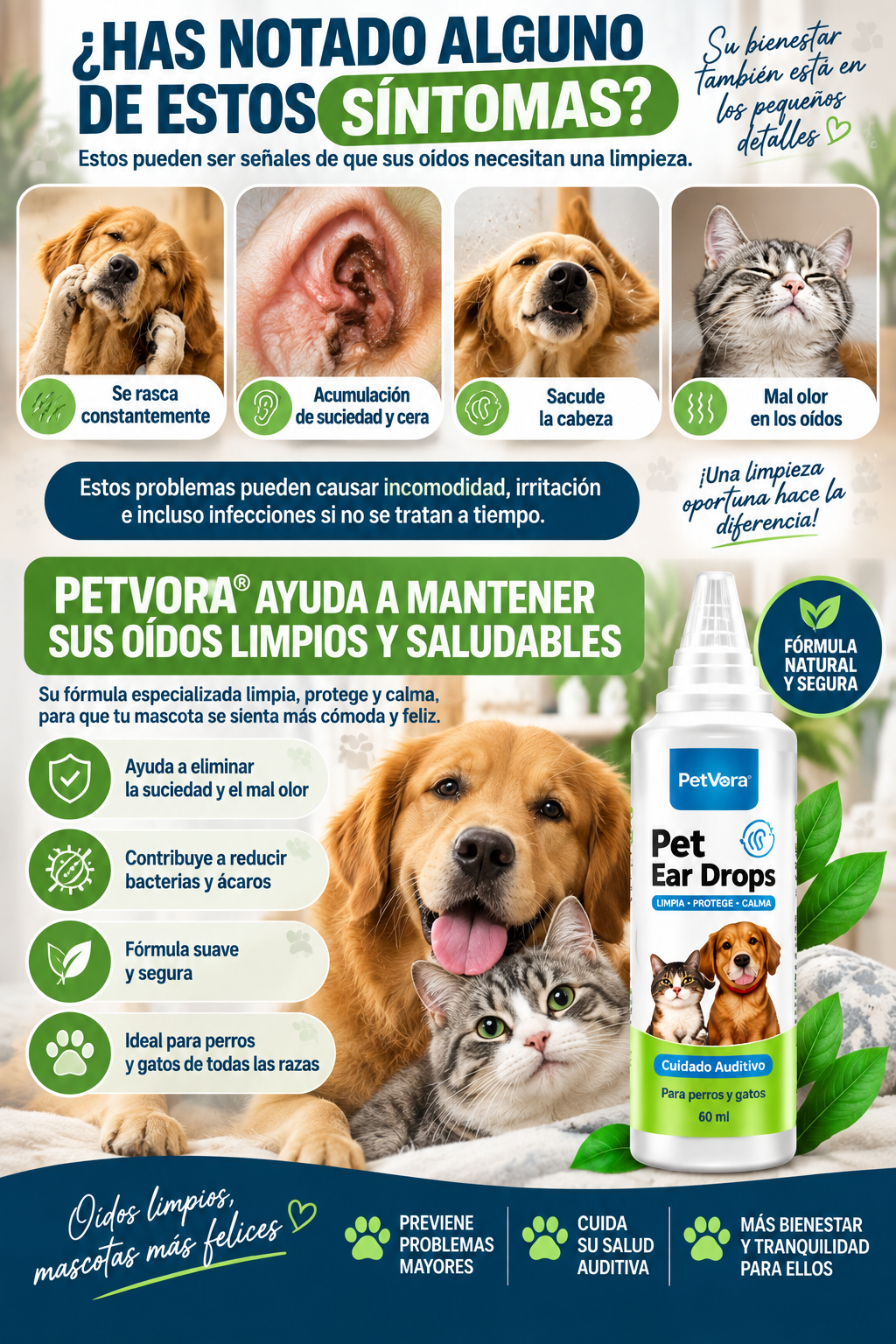 PetVERO® Ear Drops - Gotas Limpiadoras de Oídos para Perros y Gatos