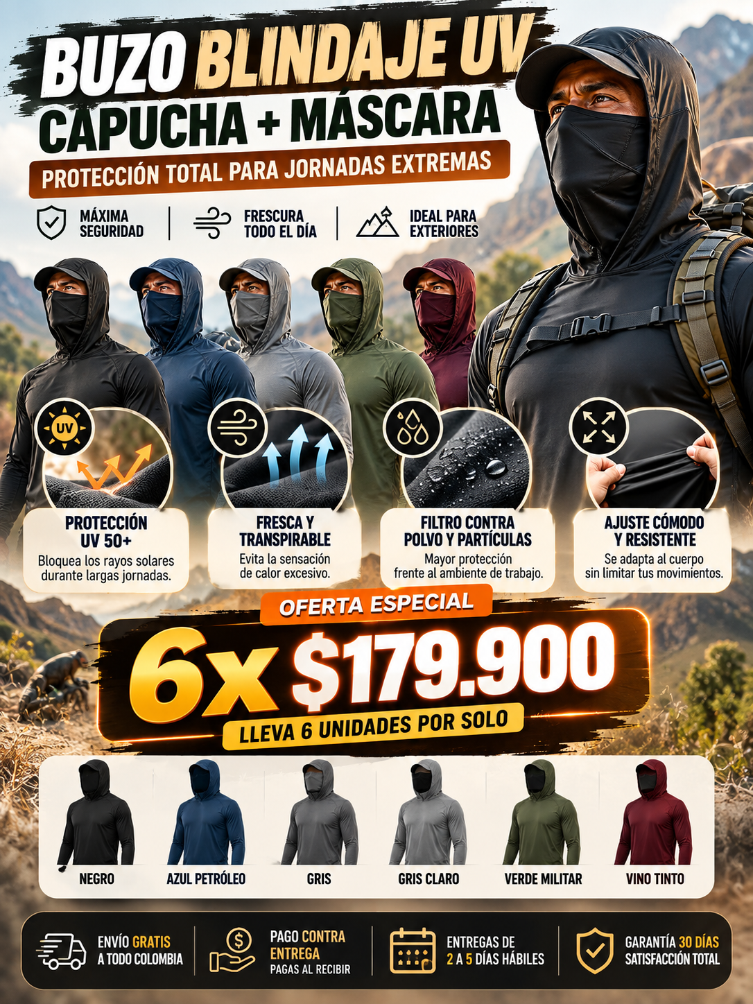 Sudadera con Capucha Ligera para Hombre - Secado Rápido y Protección UV