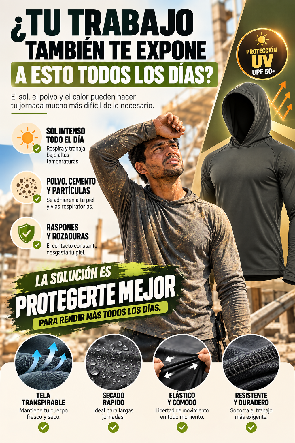 Sudadera con Capucha Ligera para Hombre - Secado Rápido y Protección UV