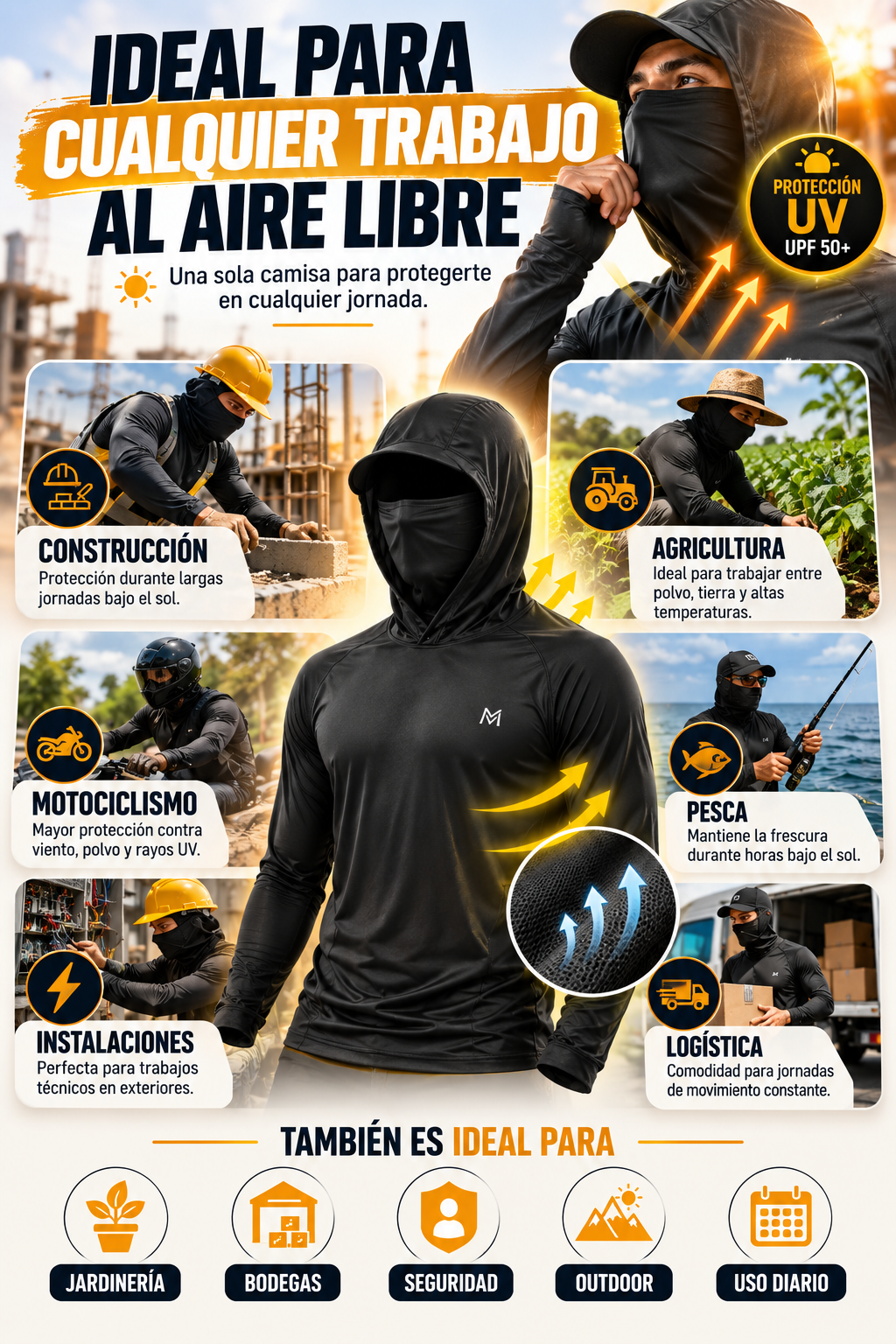 Sudadera con Capucha Ligera para Hombre - Secado Rápido y Protección UV