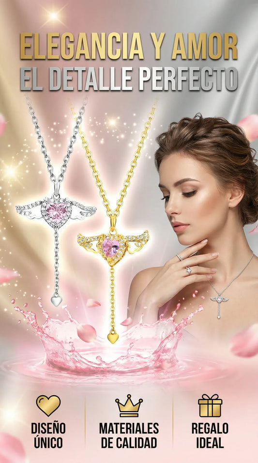Collar Corazón y alas ™ Oro laminado + Envio Gratis